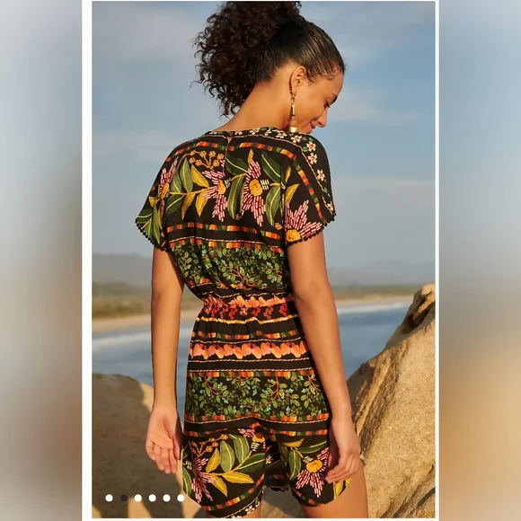 Farm Rio Nieves Floral Black Coverup Tunic Dress. Small. Colorful Viscose - Picture 2 of 9